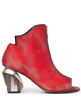 👠 PAPUCEI Women’s Red Peep-Toe Ankle Booties with Sculpted Heel, Sz 40EU
